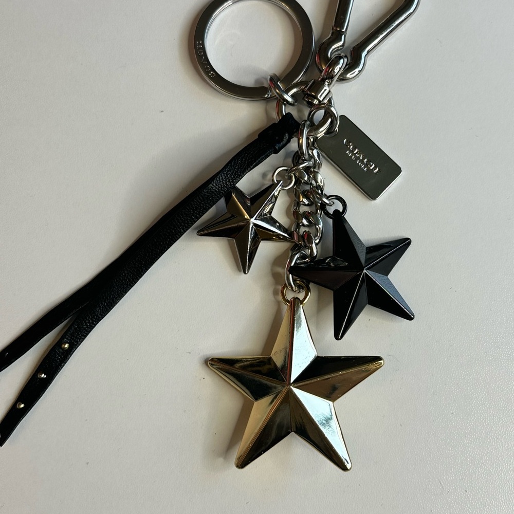 Rare Coach Star Charm Keychain in Black and Silver and gold